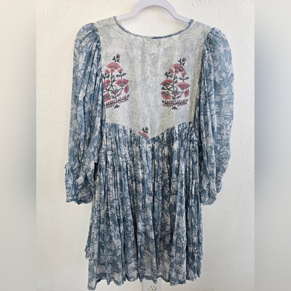 Daughters of India Jaya Mini Dress in Juniper Floral Blue Dress Size XL - Picture 14 of 16